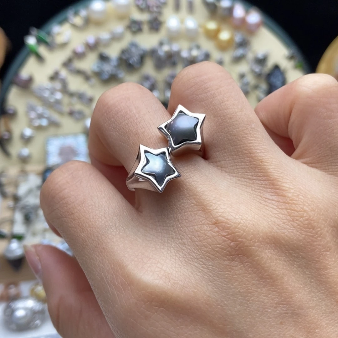 画框银S925镶嵌海水珍珠大溪地五芒星戒指