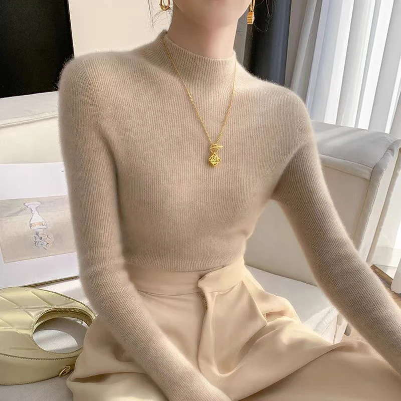 纯山羊绒半高领一线成衣修身打底衫百搭神器，秒秒秒