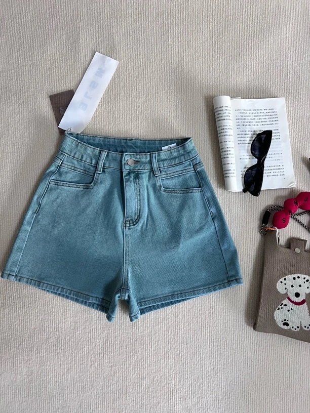 【6535】新高腰洗水牛仔裤气质显瘦宽松百搭短裤女