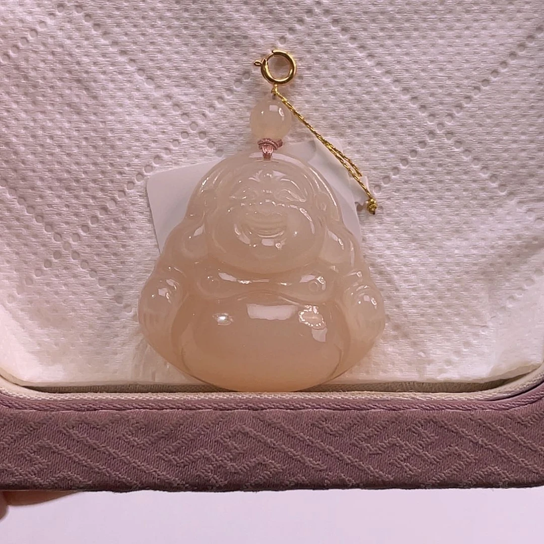 吊坠(不含链)18K金镶嵌和田玉藕粉正藕佛公30