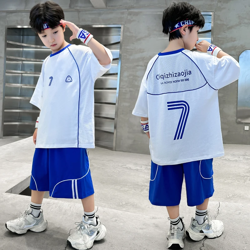男童运动速干套装2025新款夏款短袖儿童大男童夏装夏季酷帅气衣服
