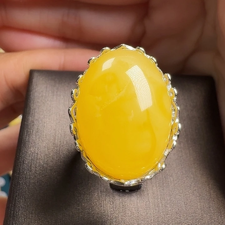 蜜蜡银S925镶嵌戒指戒指