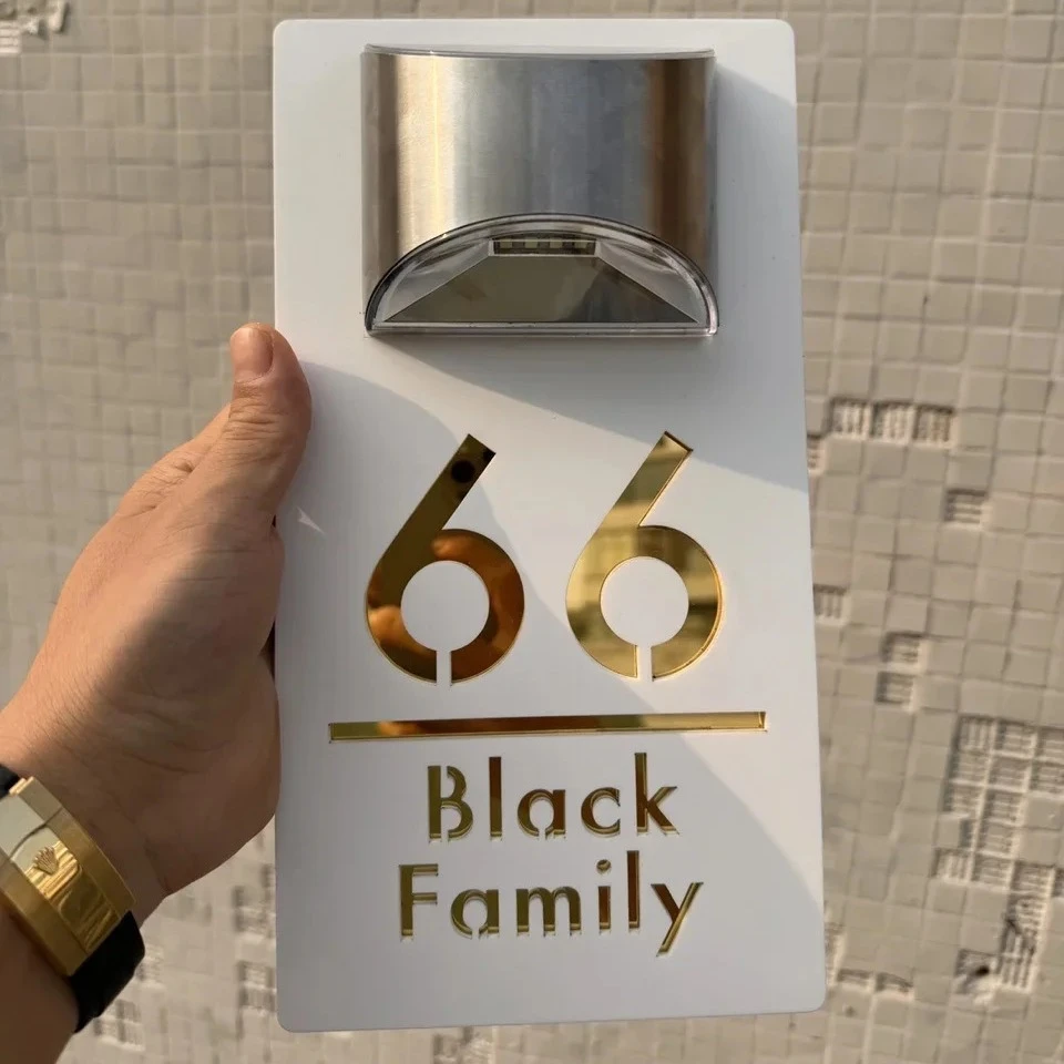 跨境个性化太阳能门牌号led挂壁式门牌号码指示庭院