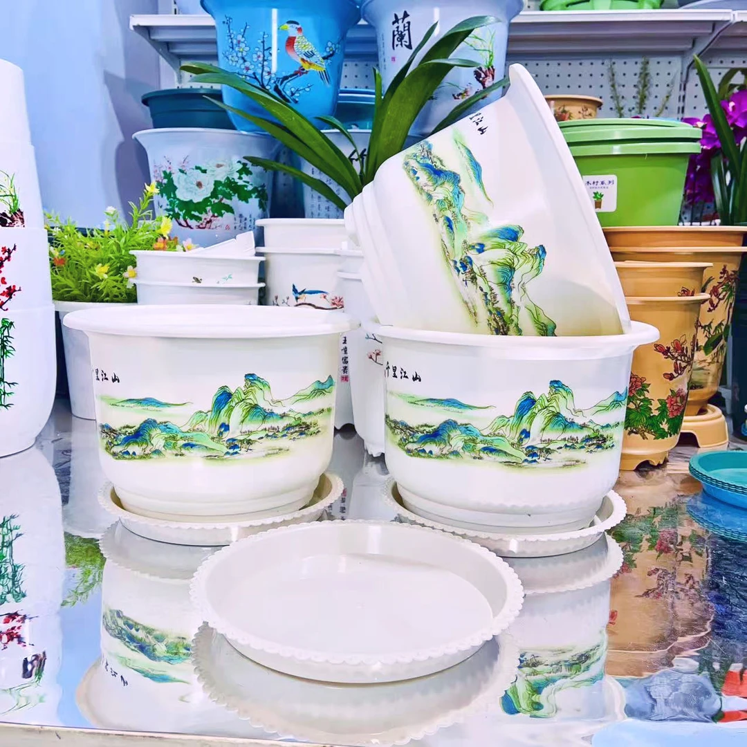 35cm仿陶瓷千里江山家用树脂大花盆园艺盆栽虎皮兰实用晚香玉花盆