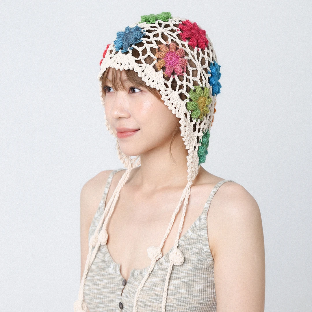 民族风手工钩花编织包头帽女夏季薄款镂空透气百搭显脸小堆堆帽子