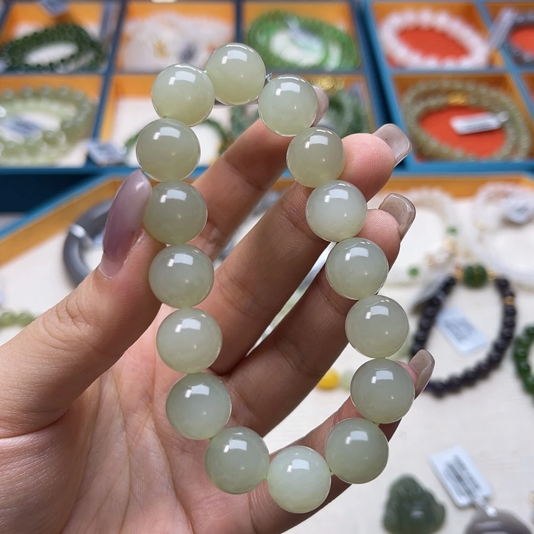 和田玉未镶嵌手链w24冰晴水12mm