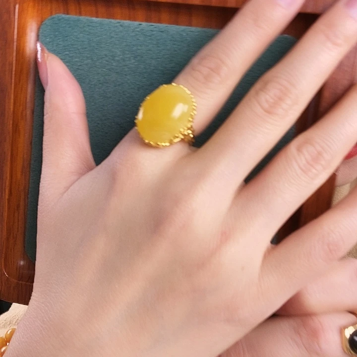 蜜蜡银S925镶嵌戒指戒指