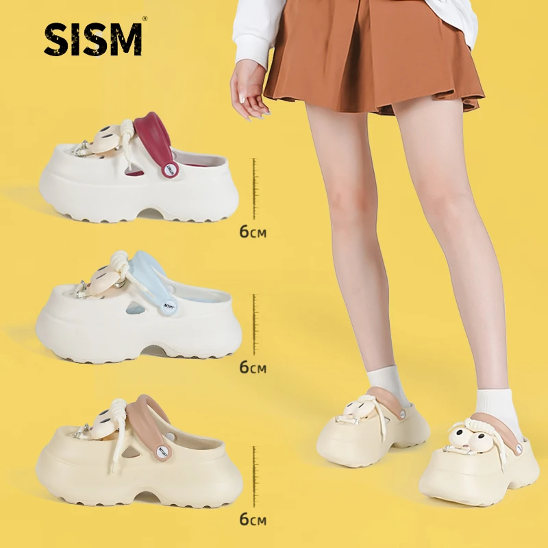 SISM软底洞洞鞋女款2025新款休闲风凉鞋百搭胶粘包头拖洞洞鞋女款