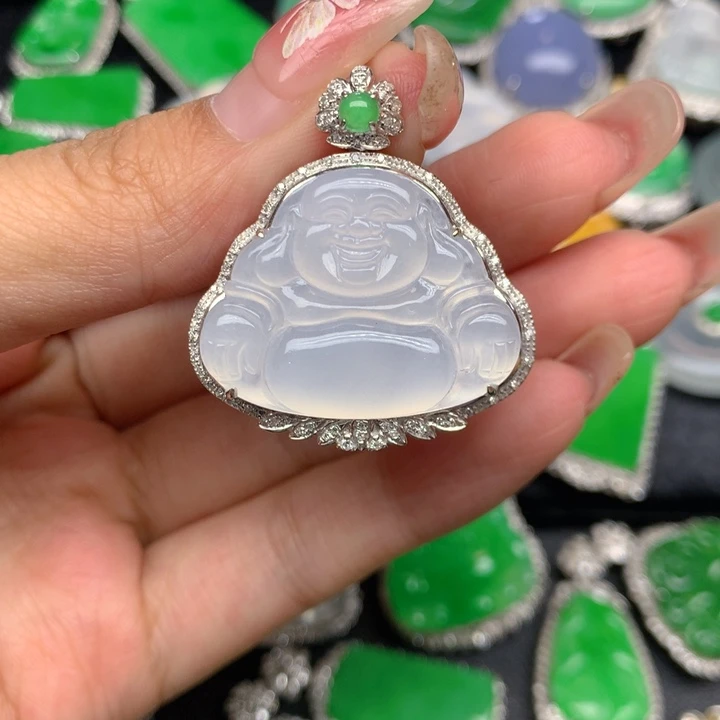 翡翠18K金镶嵌吊坠(不含链)