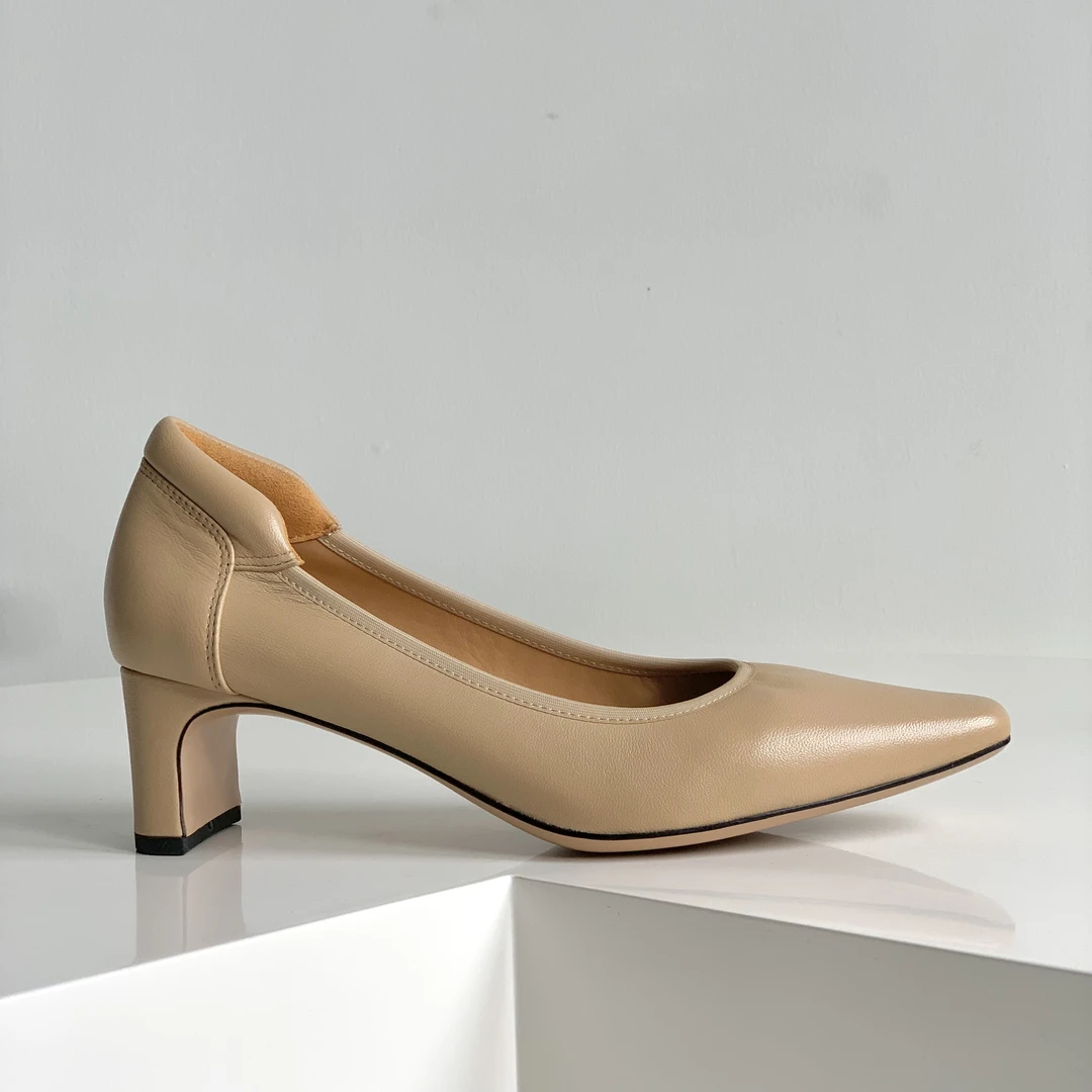 5CM跟高舒适中跟真皮单鞋小方头气质女鞋，1588扁跟奶奶鞋