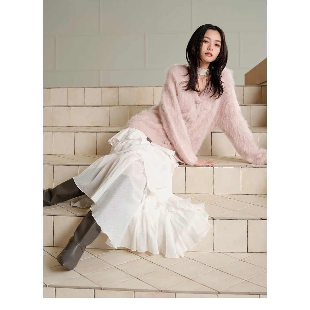 【胖虎家】夏季新款 S 时尚纯棉百搭纯色高腰荷叶边不规则半身裙