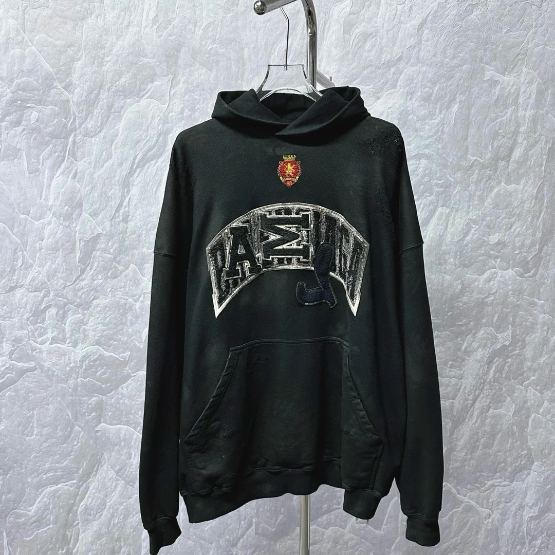 未使用 Balenciaga/巴黎世家 做旧破坏刺绣连帽卫衣 3码D16659
