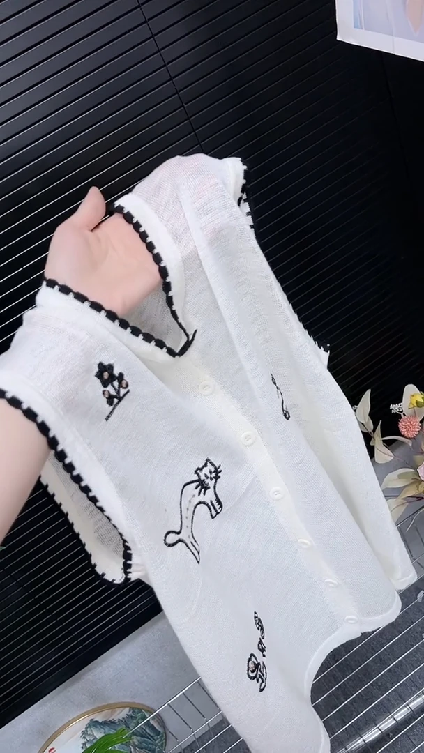 2025夏季新款韩系甜美减龄v领刺绣洋气韩版小众百搭短袖T恤上衣潮