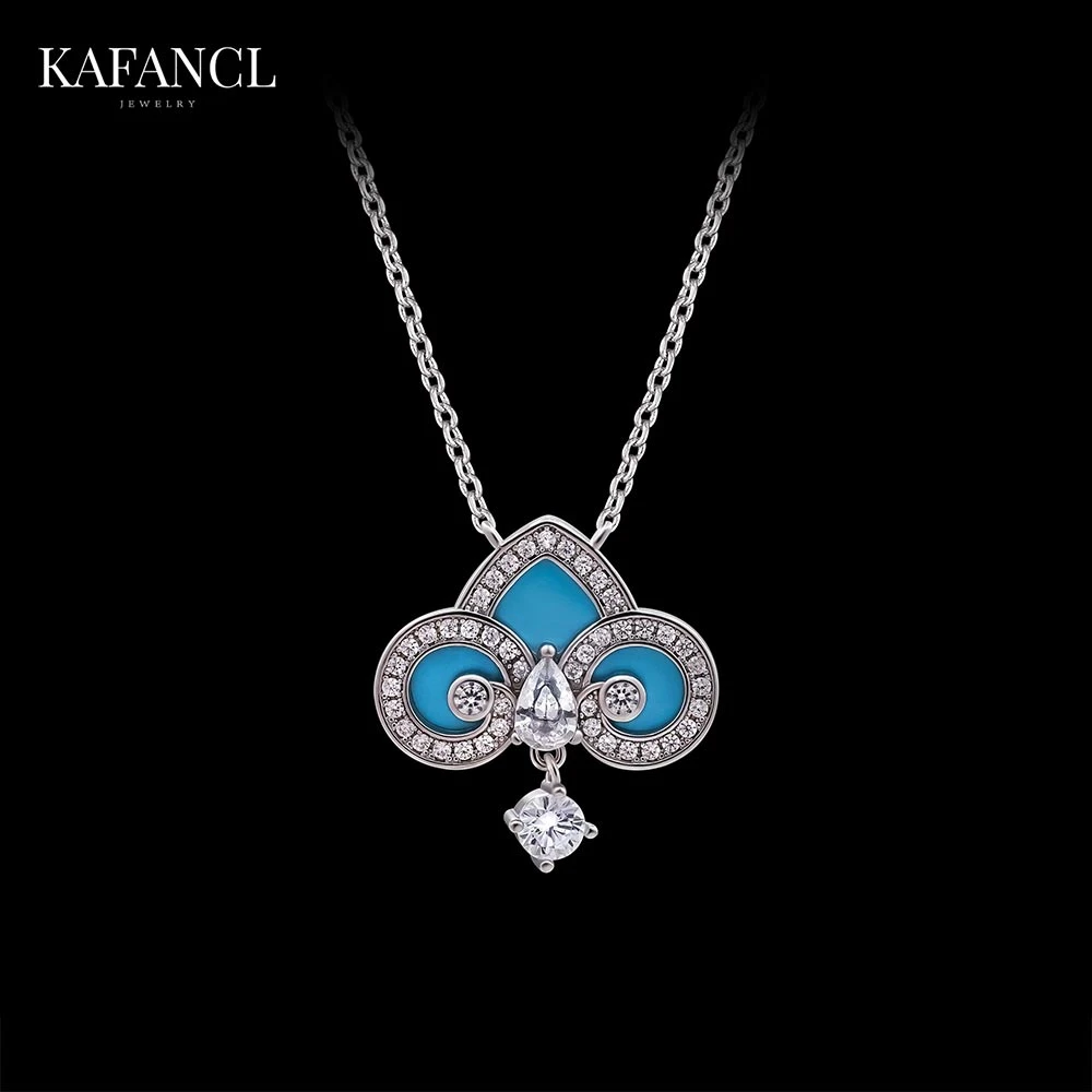 红楼 链子925银 镀K金 蓝松鸢尾轻奢项链 ZF-B870