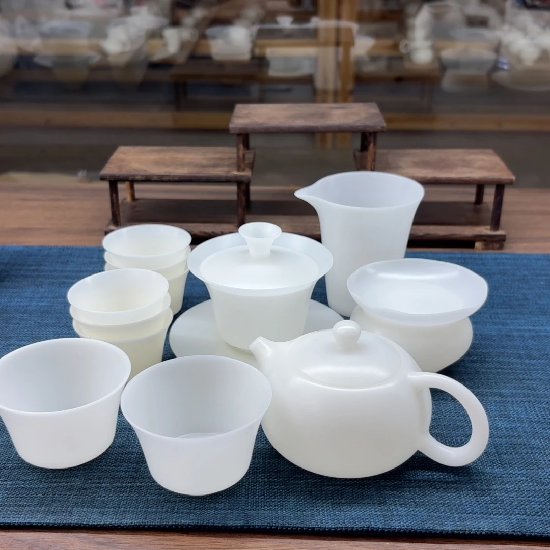 ****仔薄胎素烧璞玉冰种玉瓷茶具