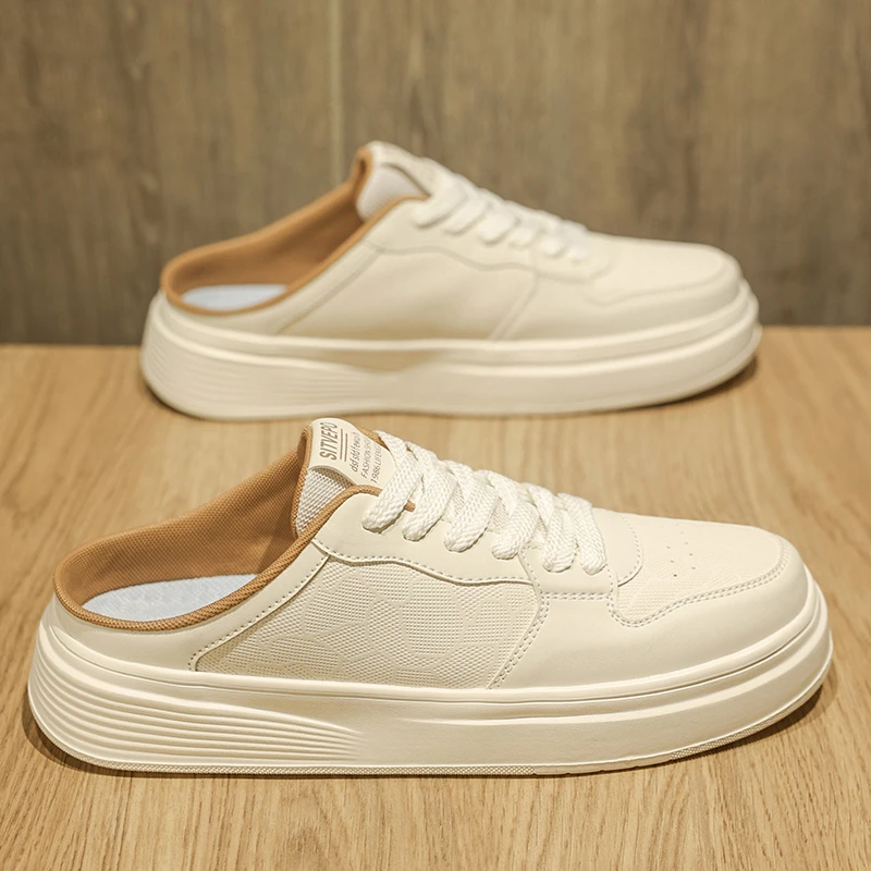 男鞋夏季新款超轻透气男士休闲鞋一脚蹬半拖懒人运动潮流厚底板鞋