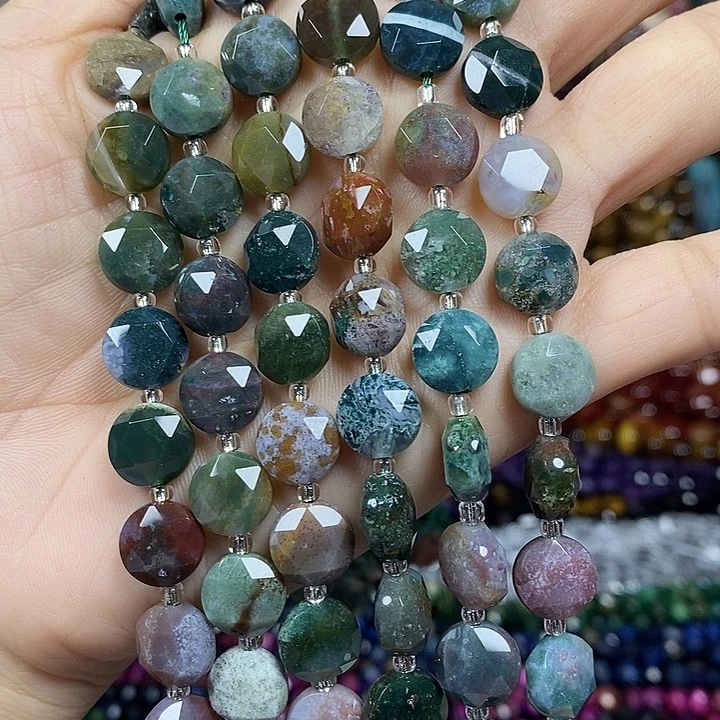 玛瑙/玉髓未镶嵌珠宝半成品天然水草玛瑙切面卡10mm