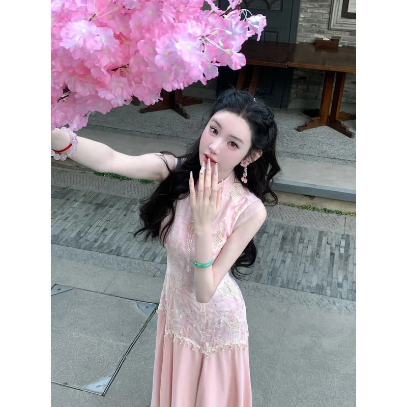 【雅乔定制】花弄影 刺绣亮片新中式国风旗袍连衣裙DYYY-25025854