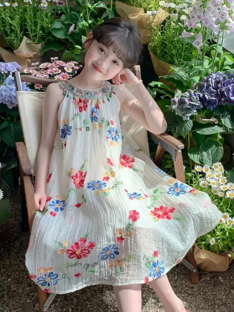 女童连衣裙夏装2025新款洋气儿童公主裙背心裙女孩度假挂脖吊带裙