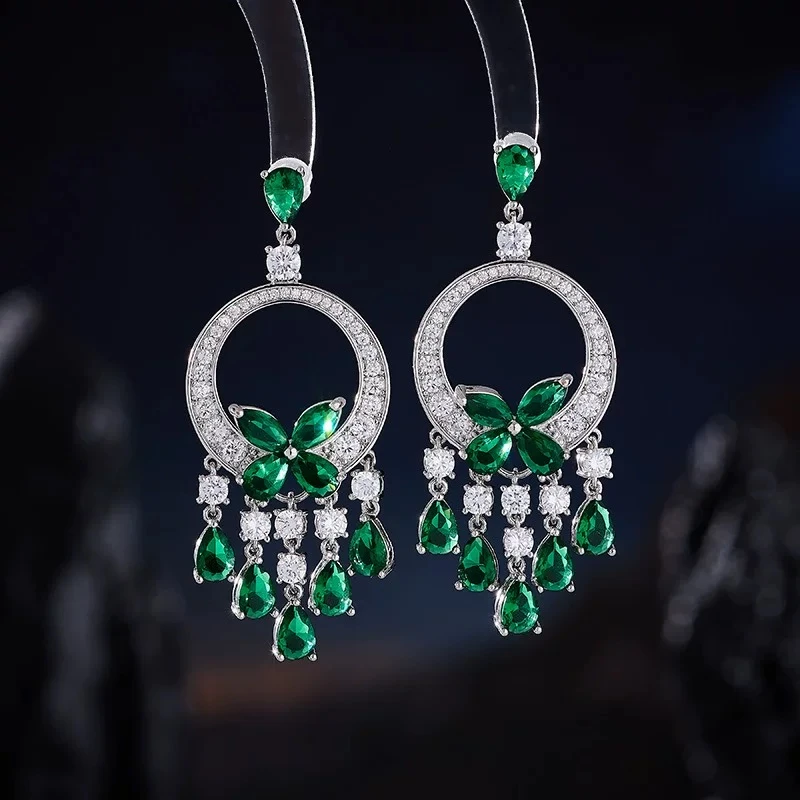 铜合金合成锆石耳饰 气质轻奢时尚百搭绿色复古优雅重工精致144