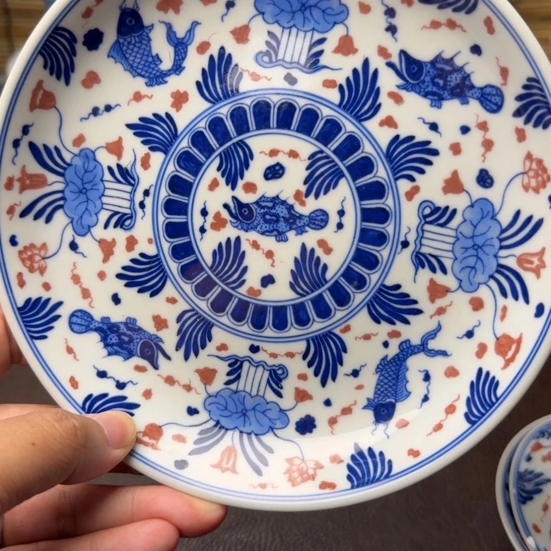 青花熙工坊 青花釉里红鱼藻壶承 纯手工手绘 景德镇陶瓷