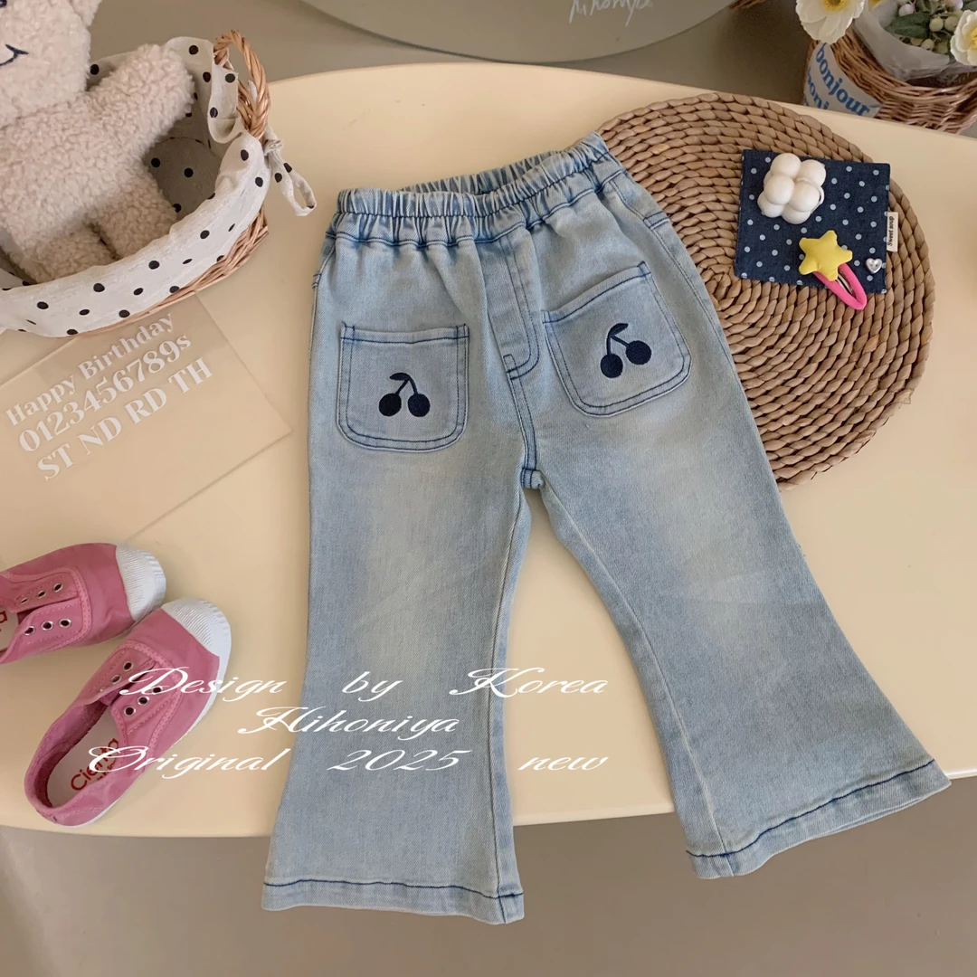 xian【樱桃牛仔】二Hihoniya~2025春季宝宝樱桃韩版百搭喇叭牛仔裤