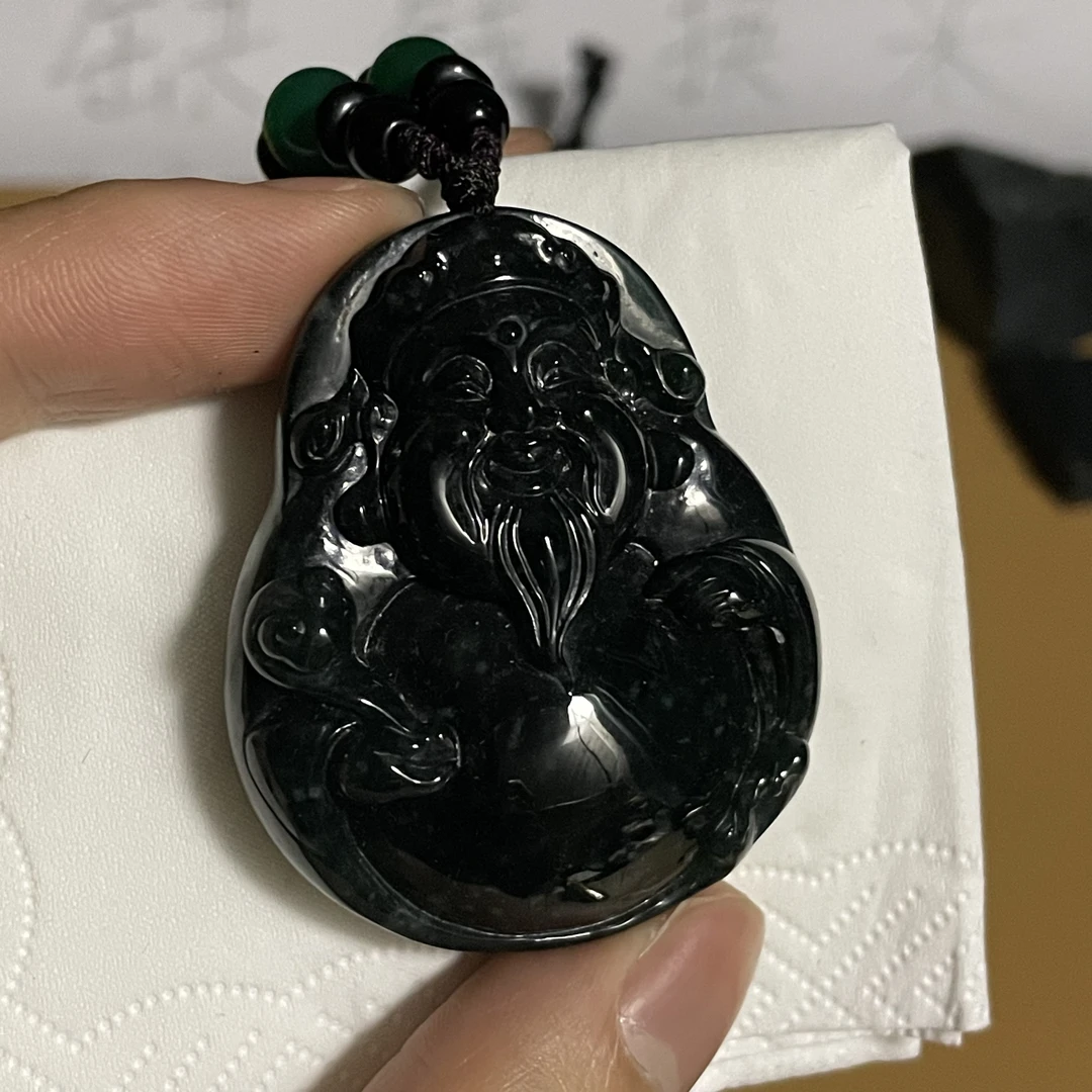 天然翡翠a货 财神爷玉坠h