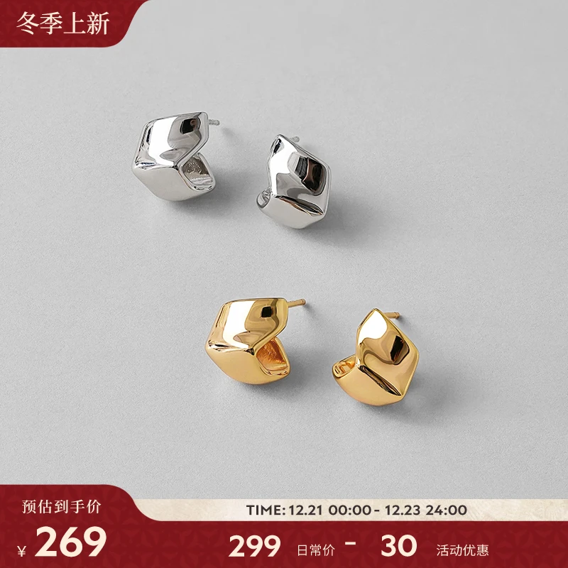 925银耳饰 白岚折纸耳钉女2025新款气质简约通勤百搭耳饰ED2701