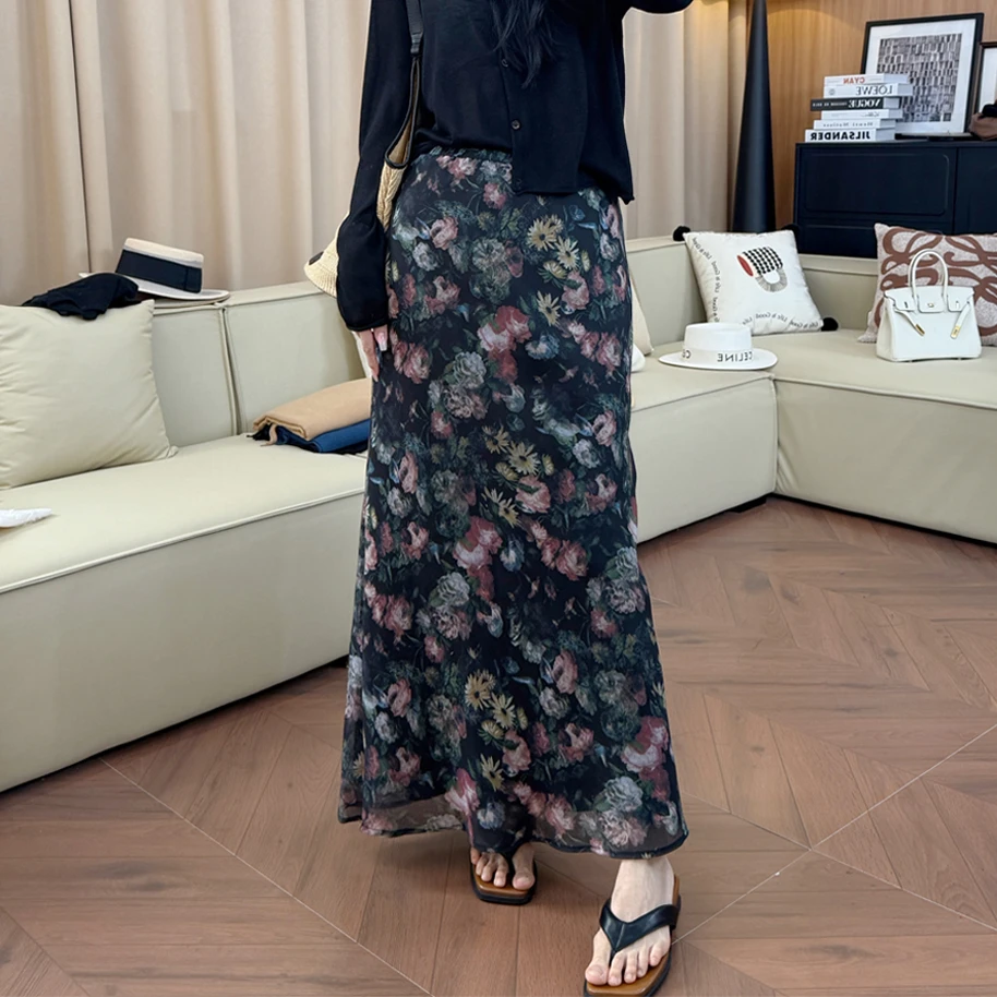 【一比Eby】"万千花海"天丝亚麻花朵法式碎花夏季半身裙长裙251203#
