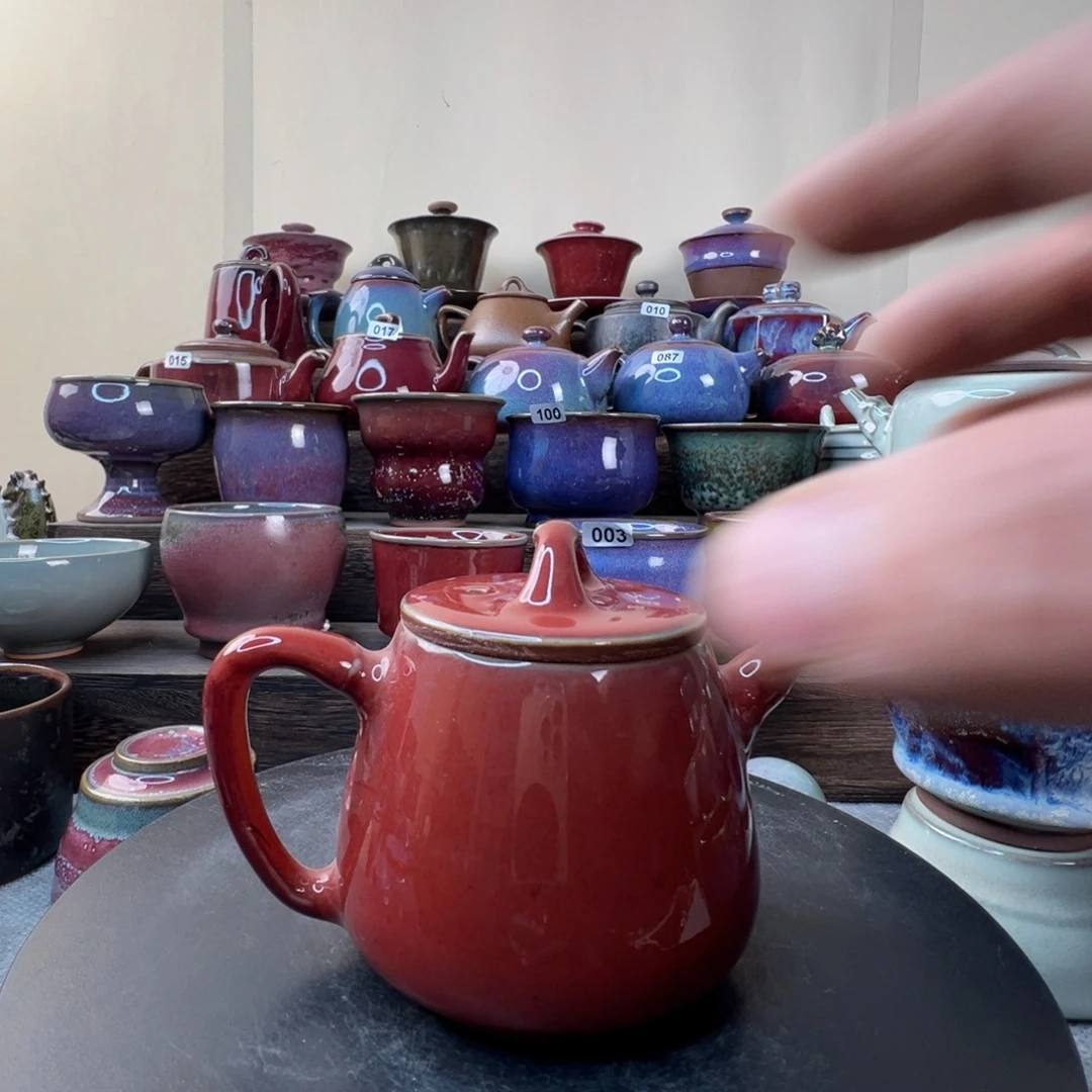 钧红微微瑕小竹节茶壶一把