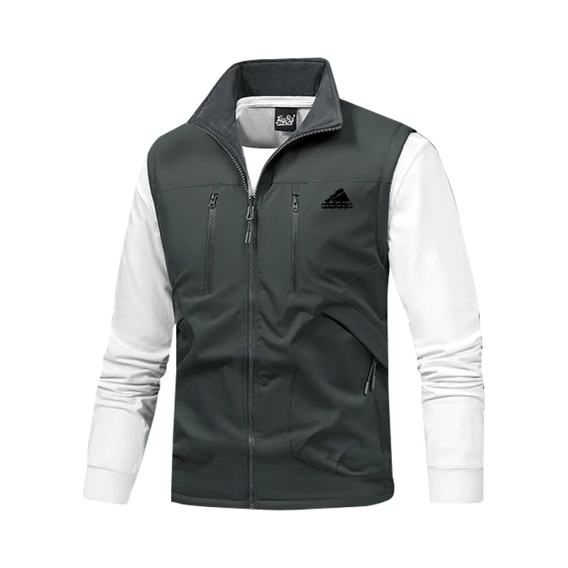 精选男士立领双面穿抓绒马甲秋冬季户外运动摇粒背心加绒工装外套