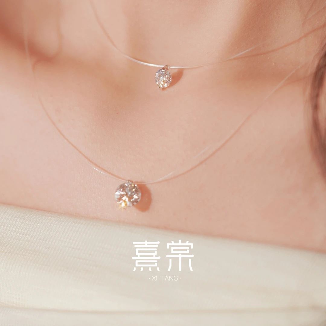 吊坠925银 熹棠人鱼之泪项链透明锁骨链明星款饰品小众设计高级感
