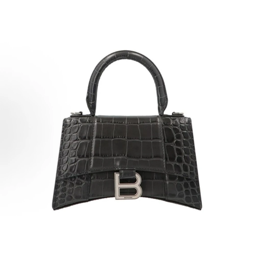 99新 Balenciaga/巴黎世家 丨道道丨鳄压深灰色沙漏XS斜挎包
