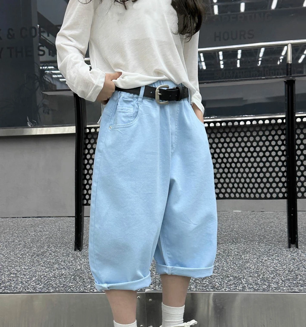 兔9898中大童时尚童装宽松时尚百搭牛仔中裤女童外衣夏季