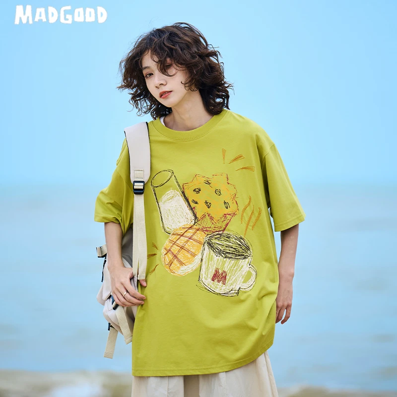 madgood马得工地日系索罗娜咖啡甜品刺绣凉感情侣短袖DX242001