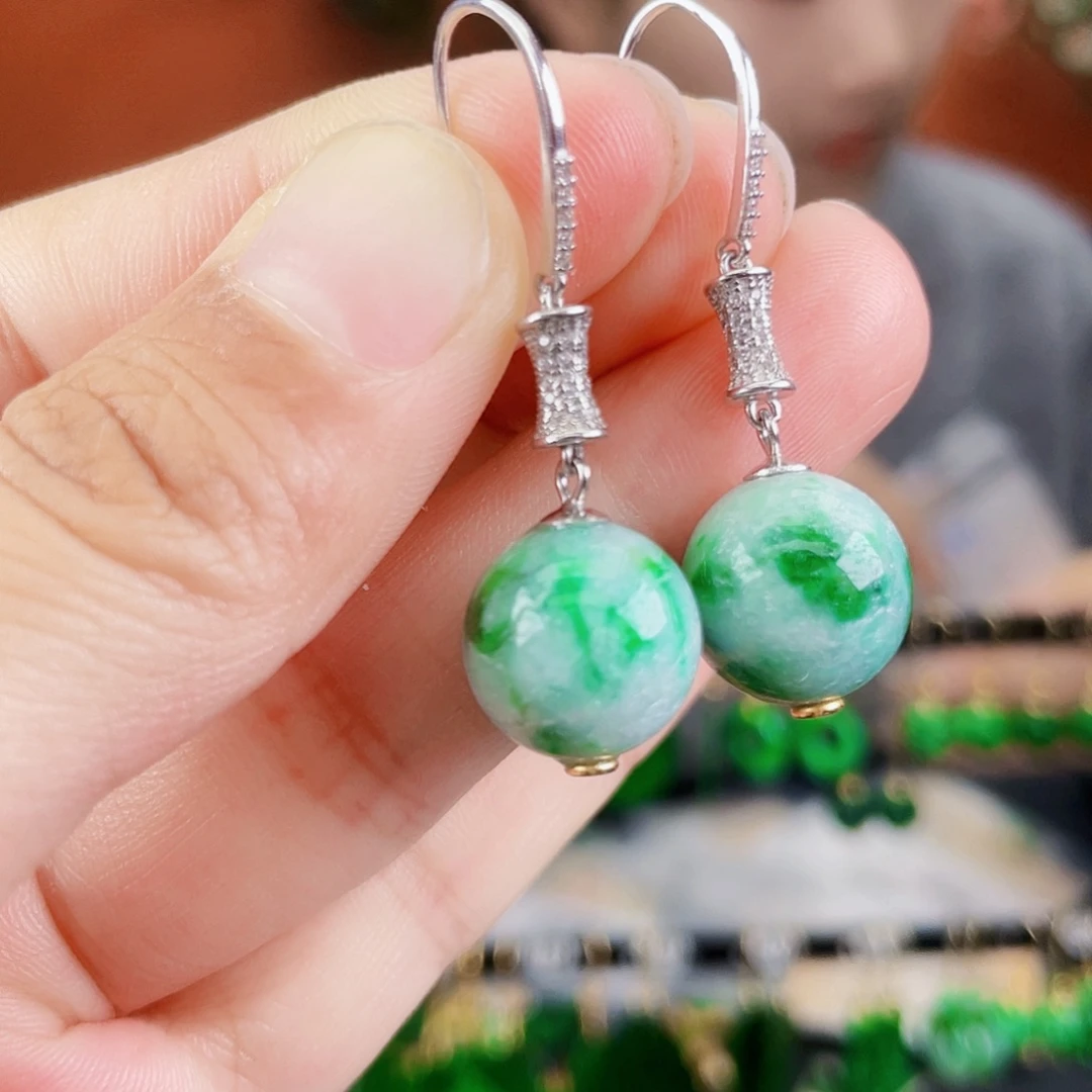 翡翠银S925镶嵌耳饰