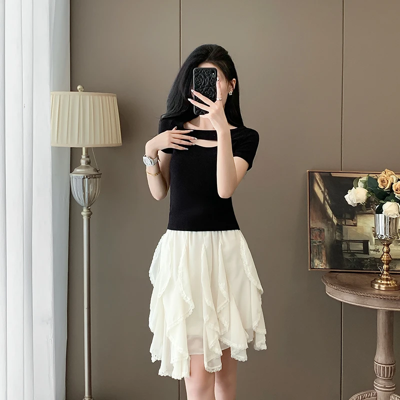 巨好看的夏装套装显瘦时尚运动休闲短袖不规则白色半身裙子两件套