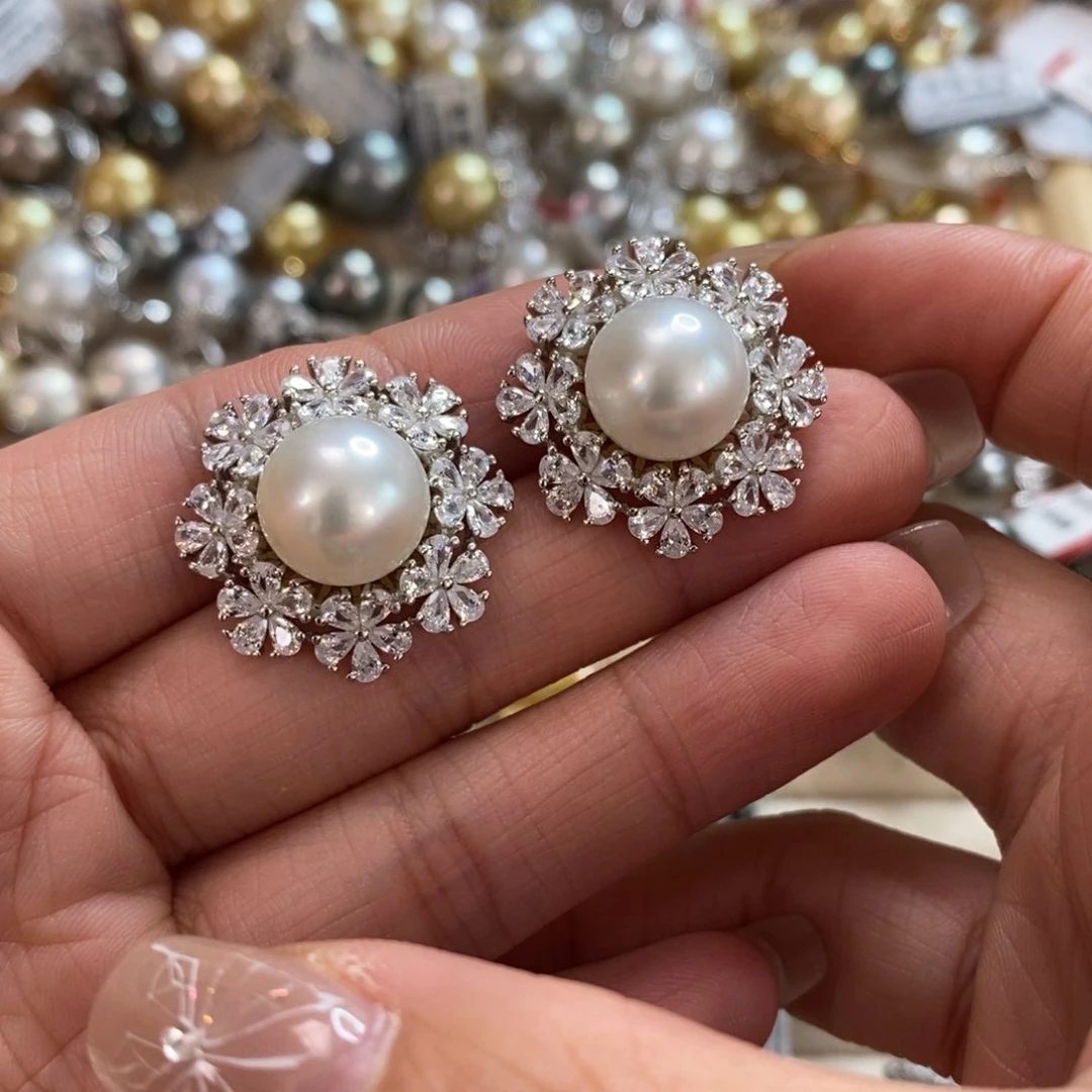 银S925镶嵌海水珍珠耳饰