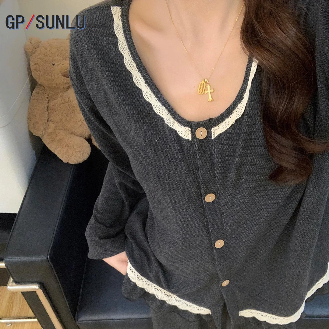 日本小众GP羊绒睡衣女春秋款薄绒韩系高级感蕾丝花边长袖长裤冬季