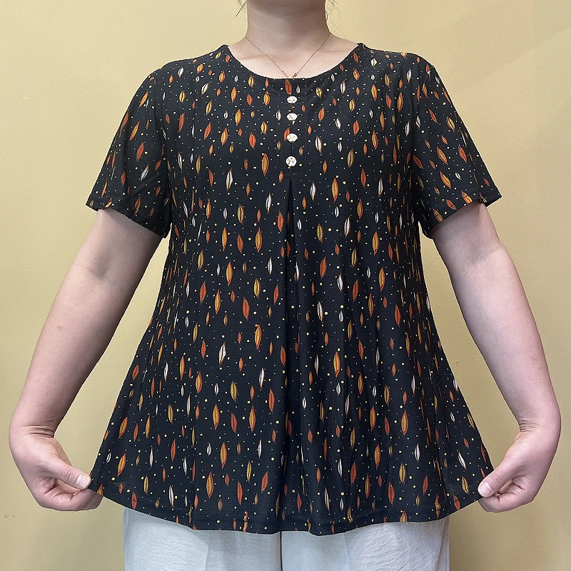 230斤特大码妈妈装夏季加肥加大碎花圆领小衫中老年女装短袖T恤衫