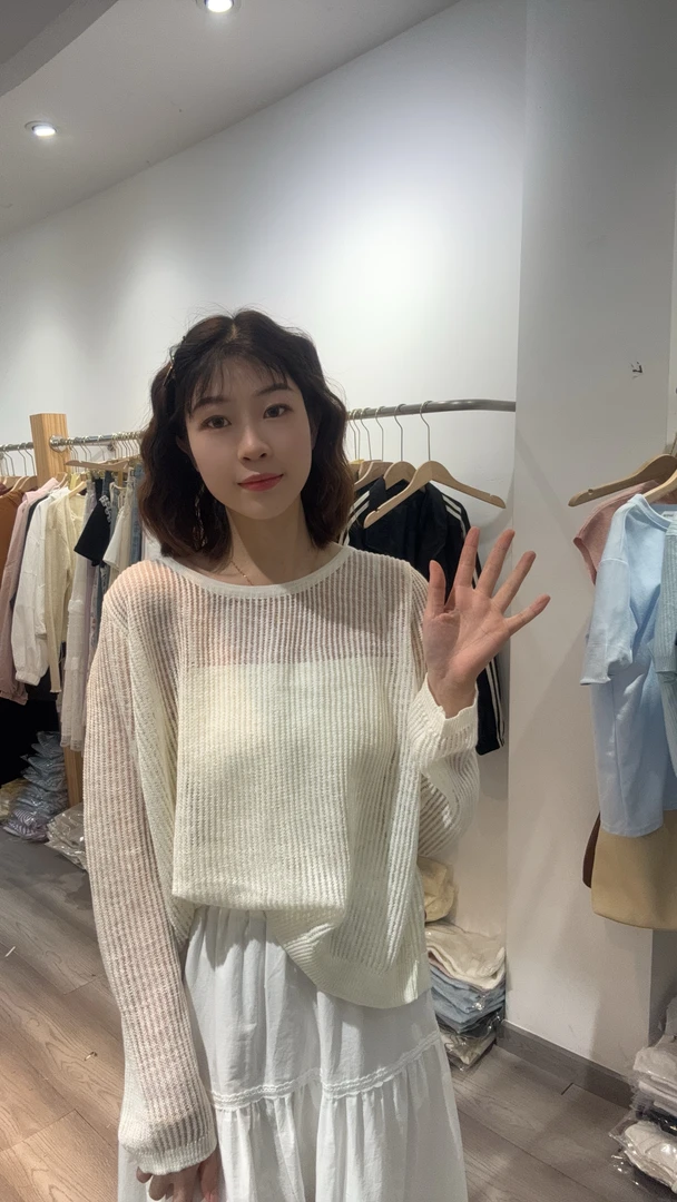 温柔氧气感~韩系圆领套头针织长袖浅春系穿搭宽松防晒罩衫