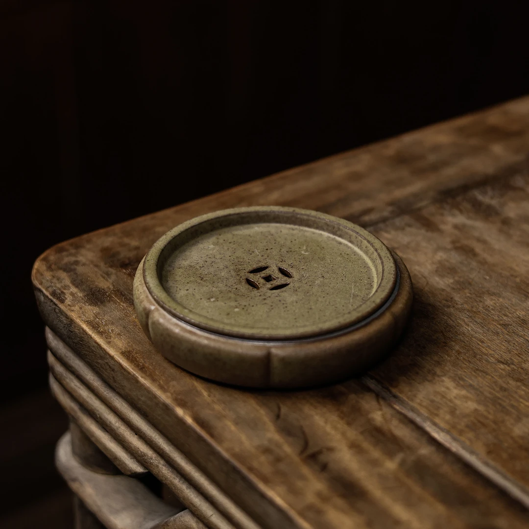 【小田甄陶】青苔绿-灰念-圆满壶承（直径13高3）（灰念0555）