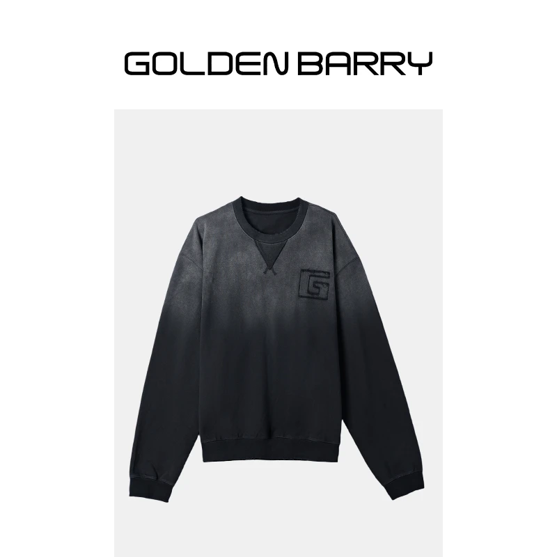 GOLDENBARRY|260184男款渐变毛边贴布卫衣