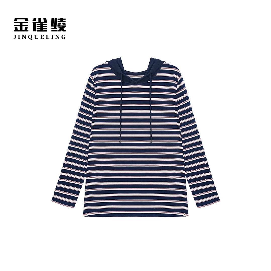 金雀绫【校园往事】条纹连帽设计师款休闲加宽加大小衫SZA3SC628