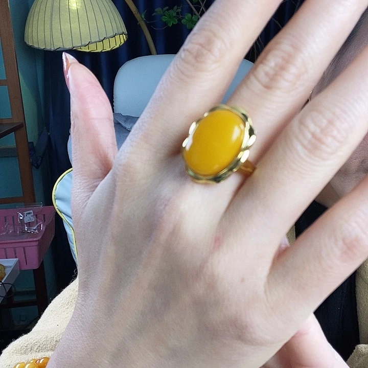 蜜蜡银S925镶嵌戒指戒指