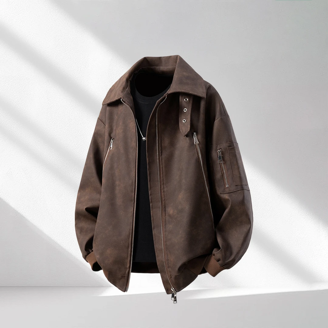 GS秋季新款翻领美式夹克男士时尚个性潮流休闲宽松百搭设计感外套