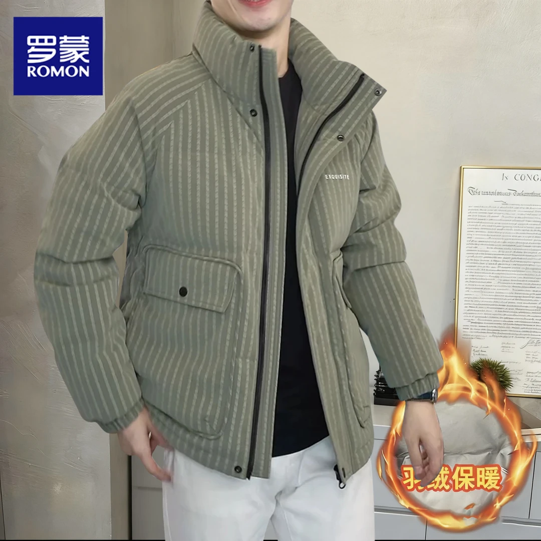 罗蒙冬装立领复古时尚皮面羽绒服男装2025新款痞帅高级感保暖外套