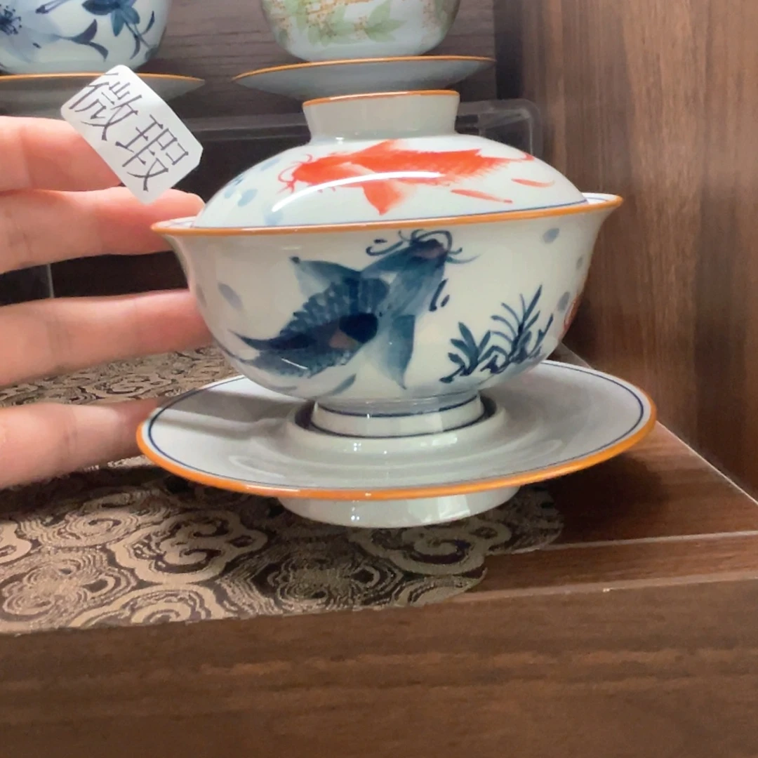 釉下手绘茶具微瑕