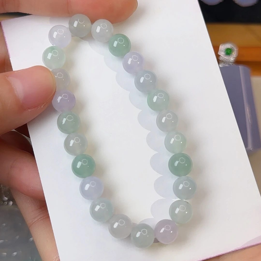 翡翠18K金镶嵌手串浅色马卡龙