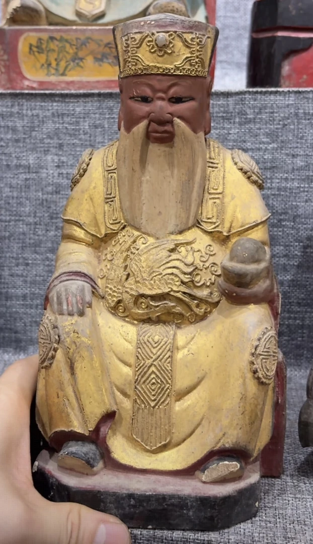 老木雕鎏金土地公